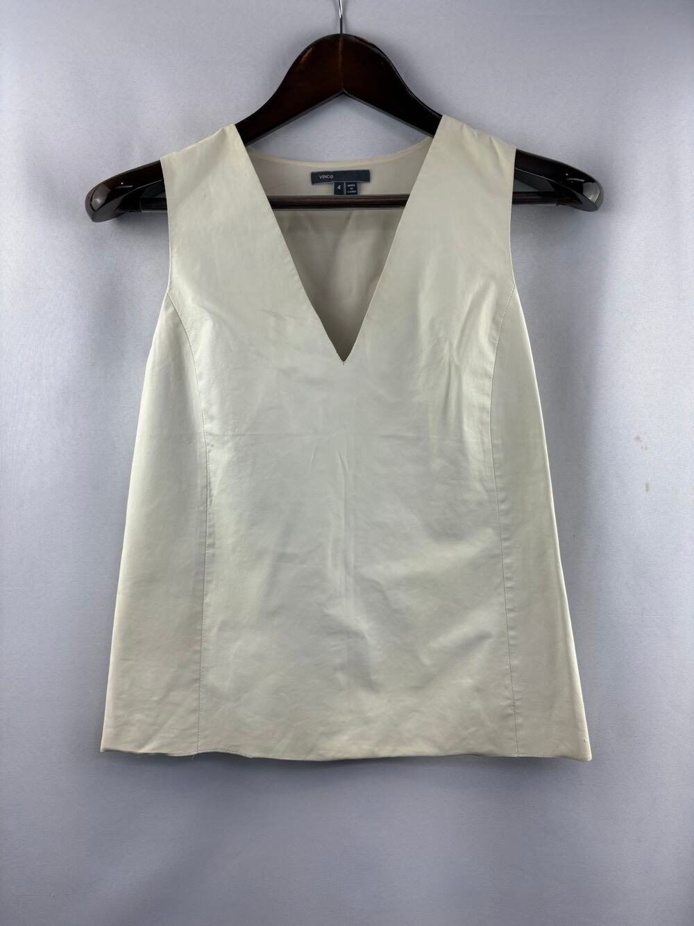 Women’s Vince Size 4 Cream Leather Sleeveless Blouse